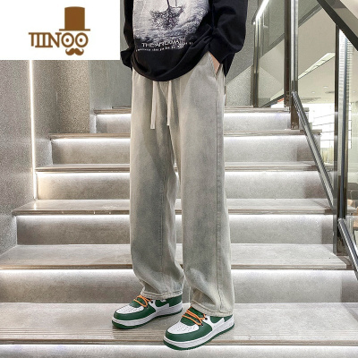 YANXU黄泥染牛仔裤男款美式宽松直筒长裤夏季高街潮牌水洗阔腿休闲裤子