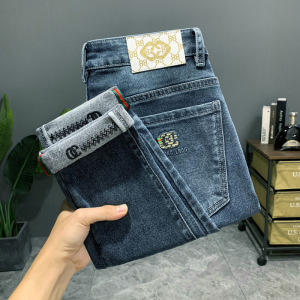 秋冬厚款牛仔裤男 肤柔软透气修身小直筒裤