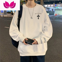 七斓潮ins潮牌加绒圆领卫衣男复古美式oversize大码无帽长袖T恤