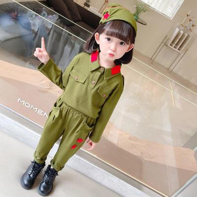 权小威 2022秋季新款贝雷帽女童军装儿童套装小红军演出服合唱八路