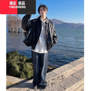 YIBUSHENG美拉德穿搭咖色皮衣外套女春高级感美式复古短款PU皮夹克上衣