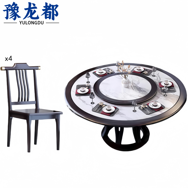 豫龙都转盘餐桌一桌四椅套
