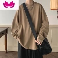 七斓焦糖色长袖t恤男简约宽松休闲纯色打底衫ins潮牌港风百搭上衣