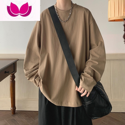 七斓焦糖色长袖t恤男简约宽松休闲纯色打底衫ins潮牌港风百搭上衣