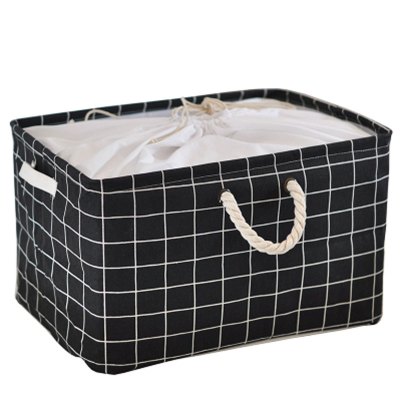 黑白简约布艺收纳盒可水洗可折叠收纳篮杂物玩具毛衣收纳箱创意简约家居家用收纳用品生活日用创意简约黑方格束口小号长38*宽26*高26