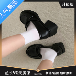 SUNTEK赫本小皮鞋女黑色2023春秋新款鞋英伦复古厚底高跟乐福鞋粗跟鞋子