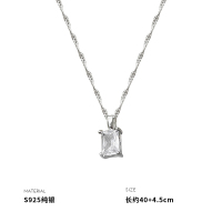 925纯银简约方块闪亮吊坠项链女锁骨链韩国网红气质时尚潮
