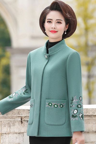 迪鲁奥(DILUAO)中老年毛呢外套女2021新款妈妈秋装洋气毛呢外套短款中老年女装衣服春秋呢子上衣50