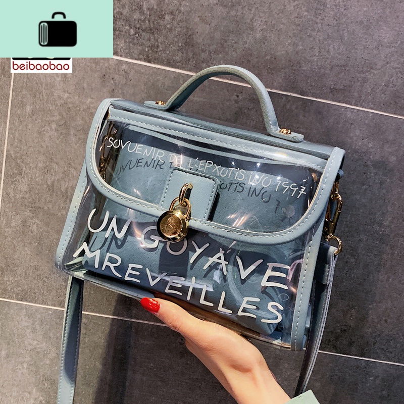 ins夏季小包包2020新款韩版百搭透明果冻包手提斜挎小方包NEW LAKE女斜挎包