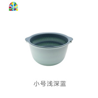 双层分隔镂空洗菜篮家用蔬菜沥水筛厨房水果收纳篮子洗菜盆 FENGHOU 小号深蓝黄撞色