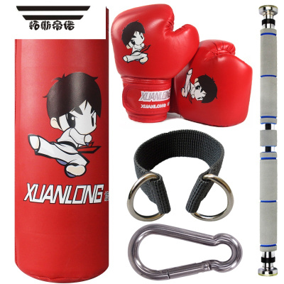 拓斯帝诺4-12岁儿童拳击手套沙袋套装不倒翁立式男孩小孩玩具沙包拳套女孩红色踢腿+拳套+单杠+挂扣
