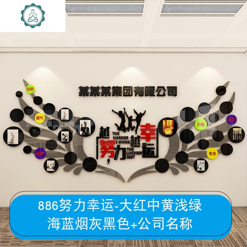 员工风采照片墙越努力越幸运墙贴励志文字公司企业文化办公室装饰 封