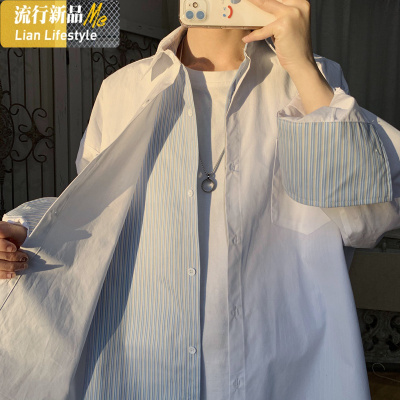 暖青汇衬衫女设计感小众学生盐系假两件长袖上衣外套复古港味bf白色衬衣