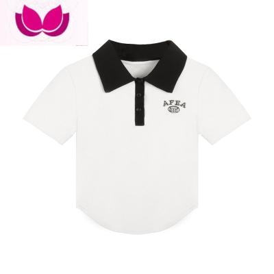 七斓美式polo领短袖T恤女夏季设计感复古辣妹修身显瘦短款上衣ins潮