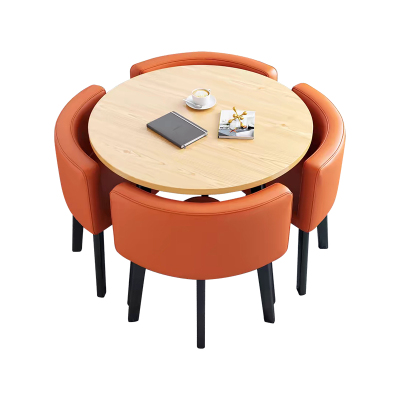 中豫鑫泽ZYXZ4100941 简约接待桌椅洽谈桌椅 一桌四椅 水曲圆桌橙色皮椅