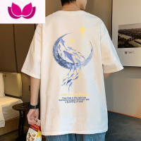 七斓港风短袖T恤男夏季ins潮流打底衫设计感宽松卡通半袖白色体恤