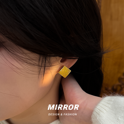 925纯银拉丝几何方块耳钉女耳环耳饰小众创意轻奢ins风潮流送女朋友老婆情人节七夕生日礼物