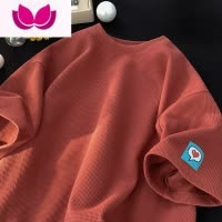 七斓华夫格短袖t恤男夏季宽松百搭潮牌打底五分半袖帅气体恤衣服