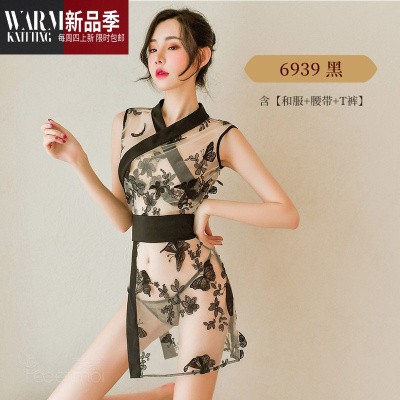 情趣内衣日系和服惑性感网纱透视套装女开叉短裙骚SHANCHAO