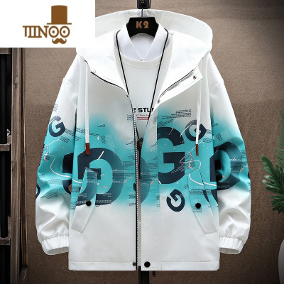 YANXU渐变夹克男生秋季新款宽松连帽上衣服青少年潮流百搭大码男士外套