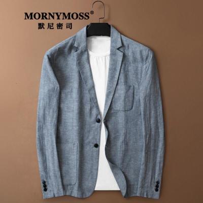 默尼密思品牌男装亚麻西服男薄款中青年时尚商务棉麻西装纯色修身单西外套秋季新款