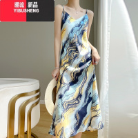 YIBUSHENG高级感大码仿醋酸缎面吊带裙女2024季新款性感气质中长款连衣裙