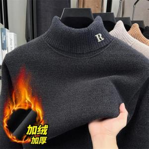 650g真超雪貂绒毛衣男秋冬季新款可翻高领加绒保暖打底男士针织衫