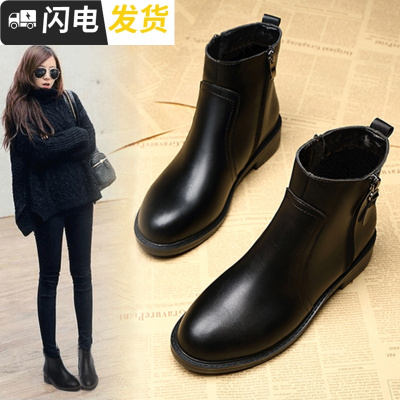 红瘦瘦靴2018秋冬季短靴女加绒雪地靴女鞋冬平底百搭大码马丁靴启如休闲鞋休闲鞋