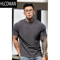 HLCOMAN夏季新款短袖男高级感肌理垫肩收袖显大速干健身运动短T