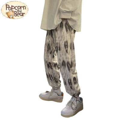 popcorn the bear扎染裤子男秋冬季日系潮流休闲撞色宽松垂感阔腿九分
