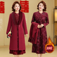 喜婆婆婚宴装新款加绒加厚结婚礼服两件套中老年妈妈连衣裙