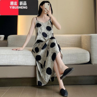 YIBUSHENG时尚气质波点吊带连衣裙女季欧货宽松显瘦醋酸缎面无袖a字长裙