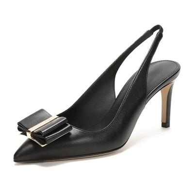 SalvatoreFerragamo菲拉格慕女士皮革双蝴蝶结露跟鞋高跟鞋0714964