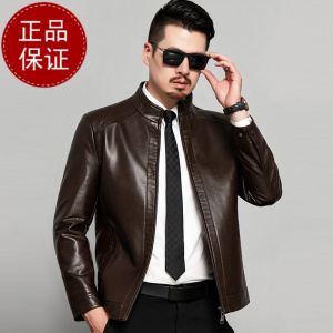 免费试穿 海宁绵羊皮软皮衣男真皮短款立领真羊皮中年机车皮夹克修身外套潮海宁真皮绵羊皮