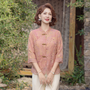 夏季妈妈装小衫时尚中老年女士休闲小衫40-60岁中年女装大码宽松