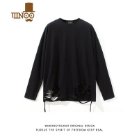 YANXUins高街乞丐风刀割破洞长袖T恤男潮牌宽松bf休闲内搭上衣