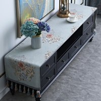 欧式电视柜桌布盖布清新花纹茶几梳妆台酒柜鞋柜餐边柜子桌旗长条 雅艺电视柜盖布 45*180cm(含吊穗尺寸在内)