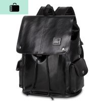 双肩包男士时尚电脑包 大容量背包pu皮质韩版潮流休闲 大学生书包NEW LAKE 黑色单品