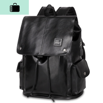双肩包男士时尚电脑包 大容量背包pu皮质韩版潮流休闲 大学生书包NEW LAKE 黑色单品