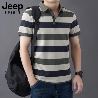 JEEP SPIRIT夏季男士短袖T恤条纹大码翻领半袖POLO衫