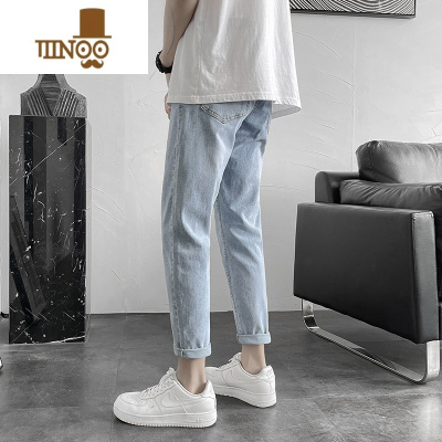 YANXU夏季薄款浅蓝色九分牛仔裤男士潮牌韩版潮流宽松9分修身小脚裤子