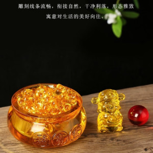 维诺亚黄水晶琉璃聚宝盆家居装饰品风水布局摆件客厅开业礼品吉祥物