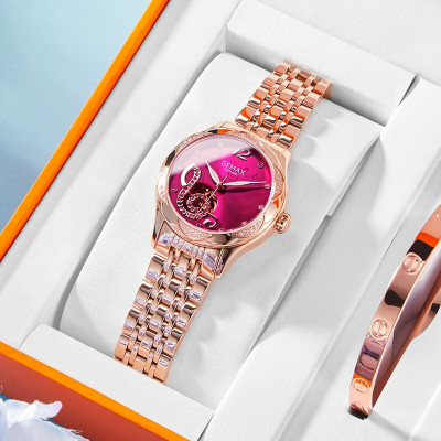 GEMAX/格玛仕专柜同款正品名牌防水自动机械手表女士时尚法国轻奢小众音符镂空陶瓷精钢镶钻腕表