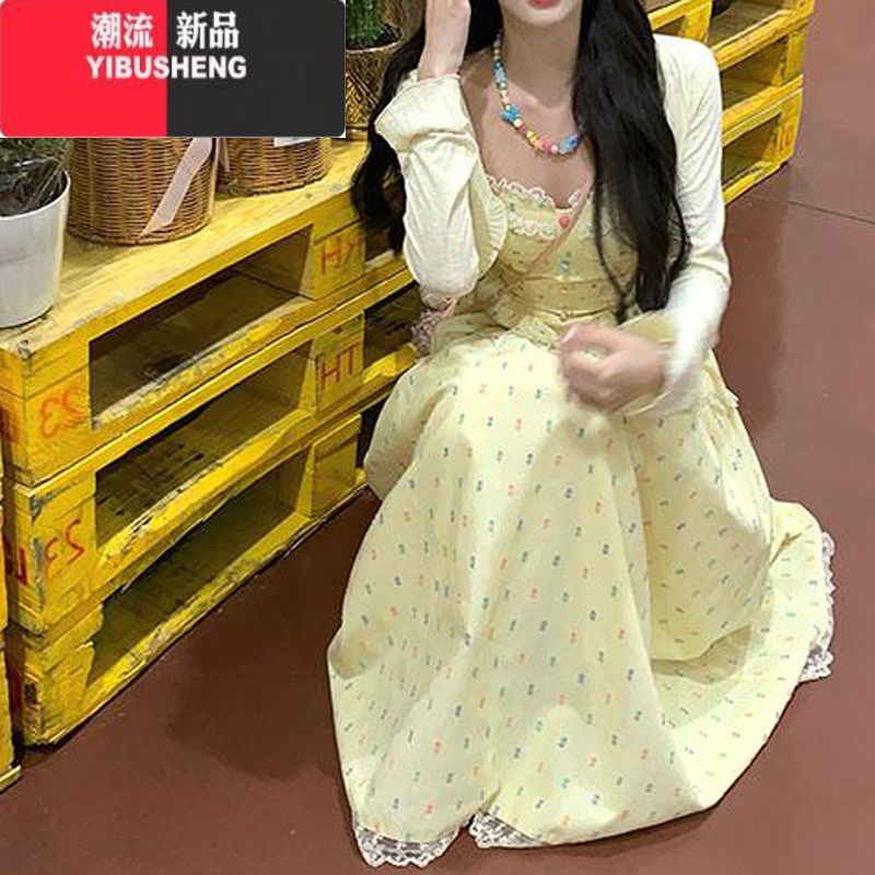 YIBUSHENG糖果甜心季甜美温柔风显瘦收腰吊带连衣裙碎花