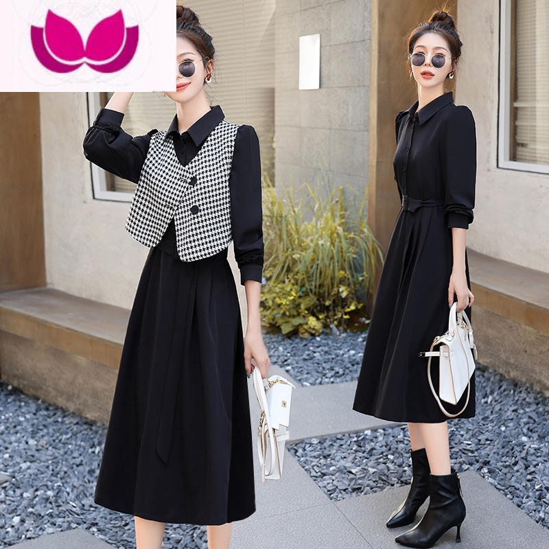 七斓早春套装连衣裙女长袖2023年春季新款高端气质显瘦修身套裙子