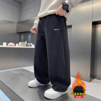 男童加绒裤子秋冬款新款大儿童装一体绒直筒阔腿裤灯芯绒冬装