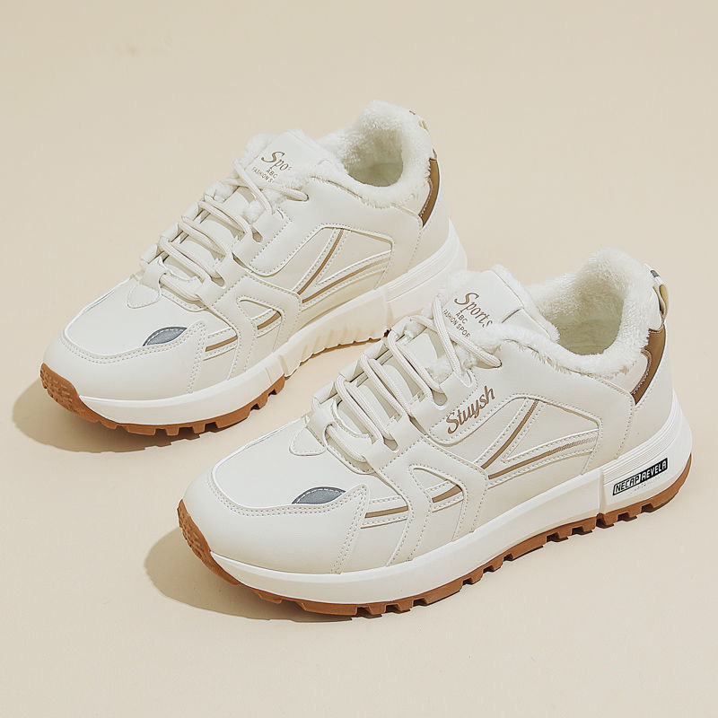 ins韩版皮面低帮老爹鞋女秋季新款透气加绒鞋