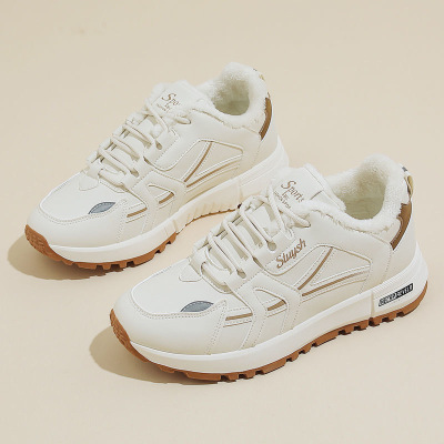 ins韩版皮面低帮老爹鞋女秋季新款透气加绒鞋