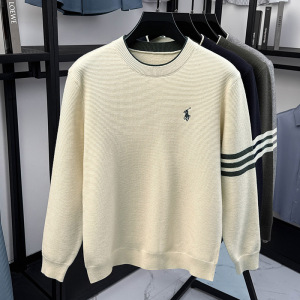 圆领毛衣男假两件秋冬季新款加厚保暖时尚刺绣打底男士针织衫