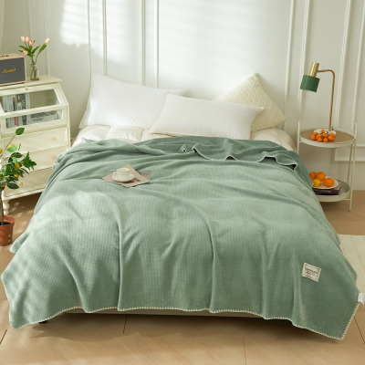 天山柔华夫格牛奶绒夏被毯空调毯